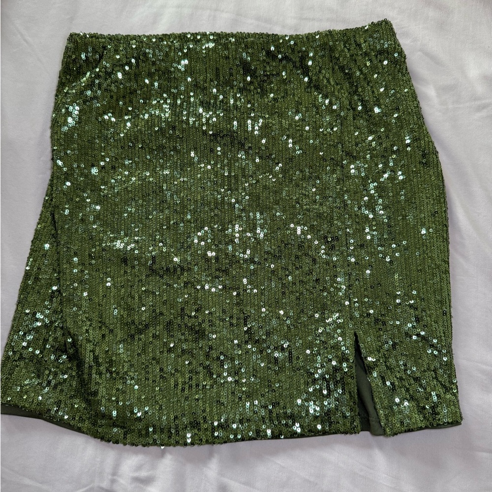 Topshop Green Sequin Lined Short Skirt NWT SPARKLE, Party, Bodycon, US size 6